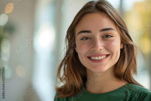 Smiling Woman with Clear Skin and White Teeth in Natural Light