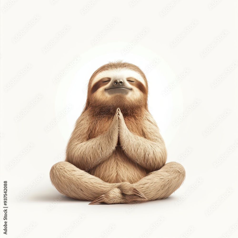 Fototapeta premium A serene sloth peacefully meditating, symbolizing relaxation and mindfulness. Perfect for wellness and nature themes.