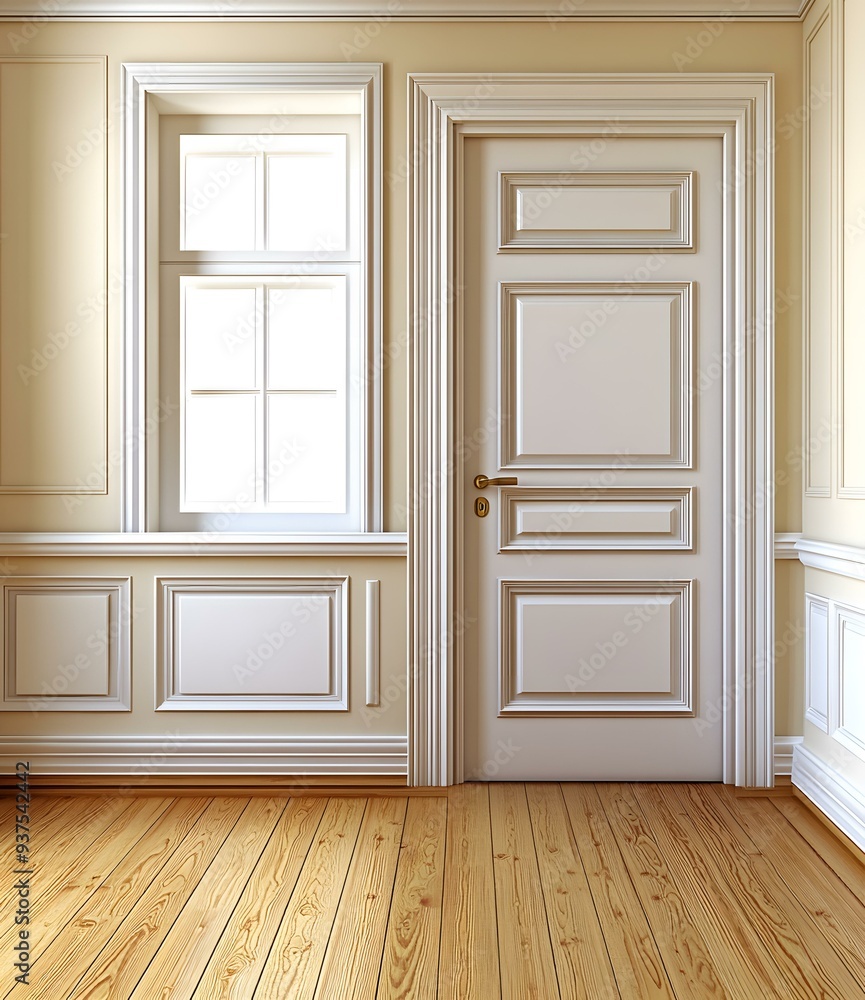 White Door and Window in a Room with Wood Floor White Door and Window in a Room with Wood Floor
