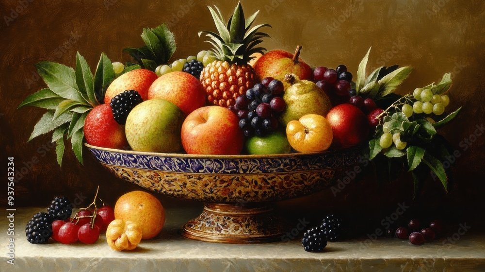 A Still Life of Fruit in a Decorative Bowl A Still Life of Fruit in a Decorative Bowl