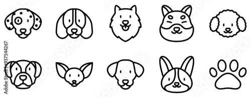 Dogs Icon Set Playful Line Style Collection for Canine Lovers