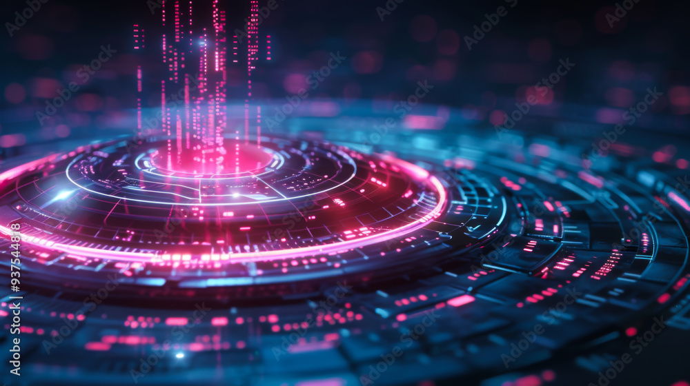 Cybersecurity. Technological digital chip with a hologram of a lock on it. Protection concept. Cybersecurity. Technological digital chip with a hologram of a lock on it. Protection concept.