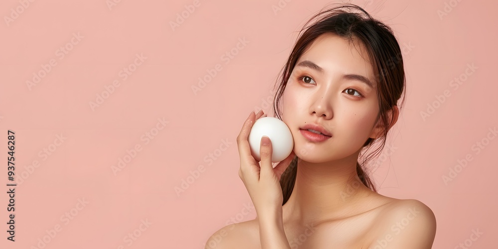 Woman with Clear Skin Holding a White Ball Woman with Clear Skin Holding a White Ball