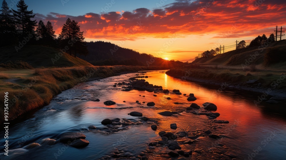 sunset over the river sunset over the river