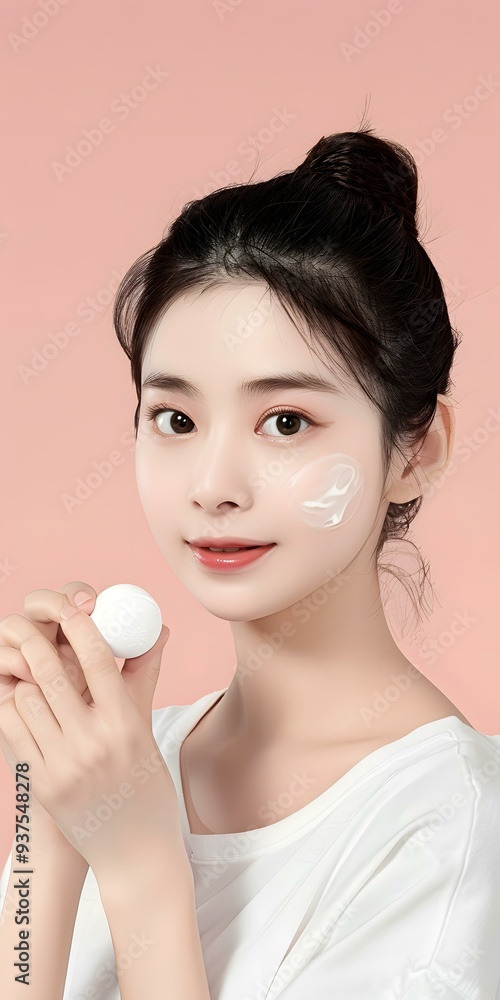 Young Woman with White Cream on Her Face Young Woman with White Cream on Her Face