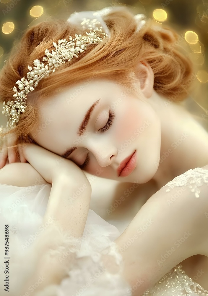 Sleeping Beauty in White Dress with a Crown Sleeping Beauty in White Dress with a Crown