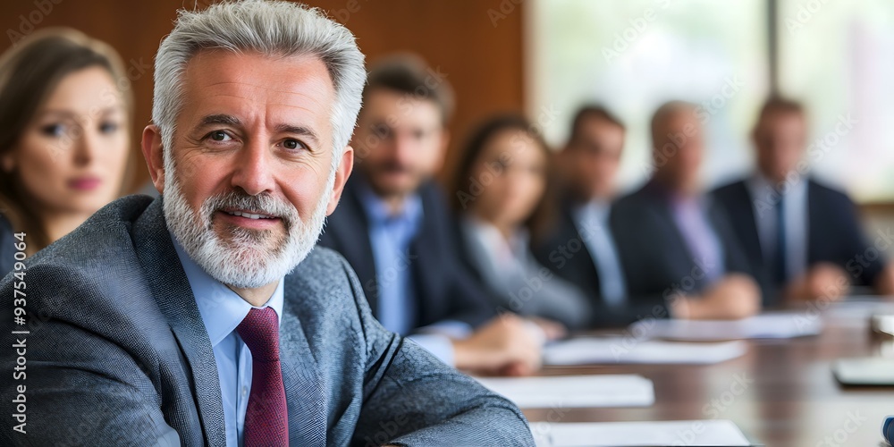 Smiling Businessman in Meeting with Team Smiling Businessman in Meeting with Team