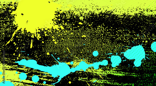 Abstract grunge paint splatter texture wall background with dynamic and bright composition. Splashes and dots of different sizes. 