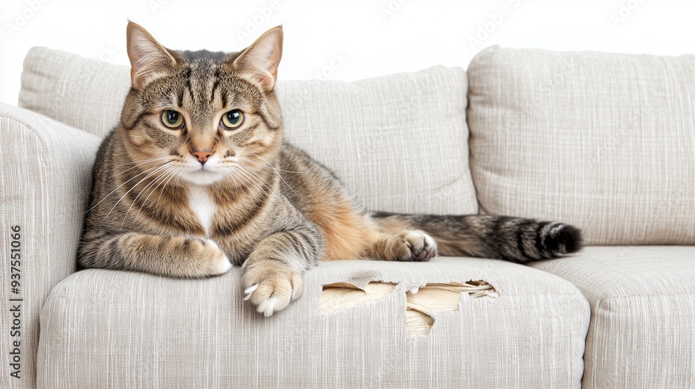 Obraz premium Cat on Damaged Couch