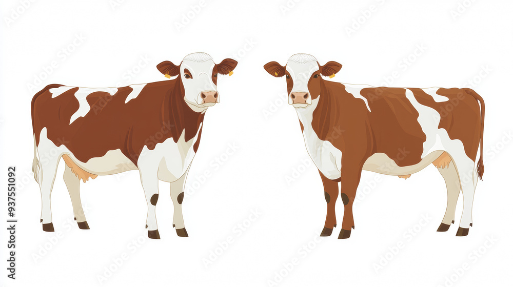 This set features isolated images of the Hereford cow on a white background, showcasing its distinct features and breed characteristics. This set features isolated images of the Hereford cow on a white background, showcasing its distinct features and breed characteristics.