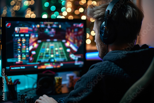 Man plays online casino on computer