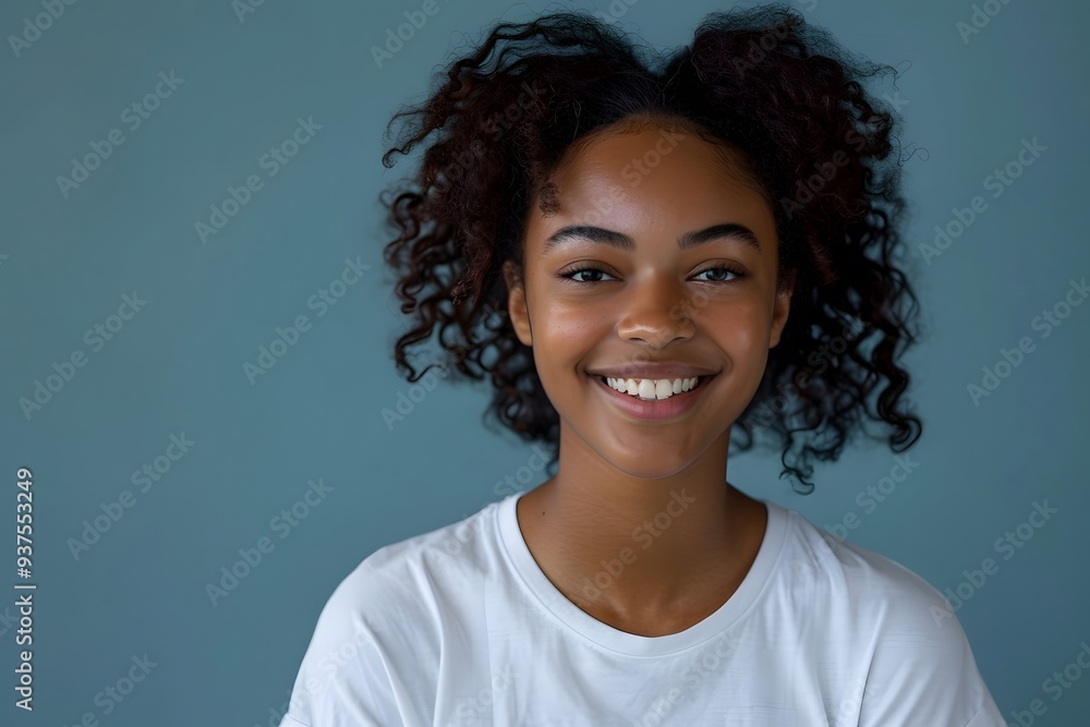 Young Woman with Curly Hair Smiles Candidly Young Woman with Curly Hair Smiles Candidly