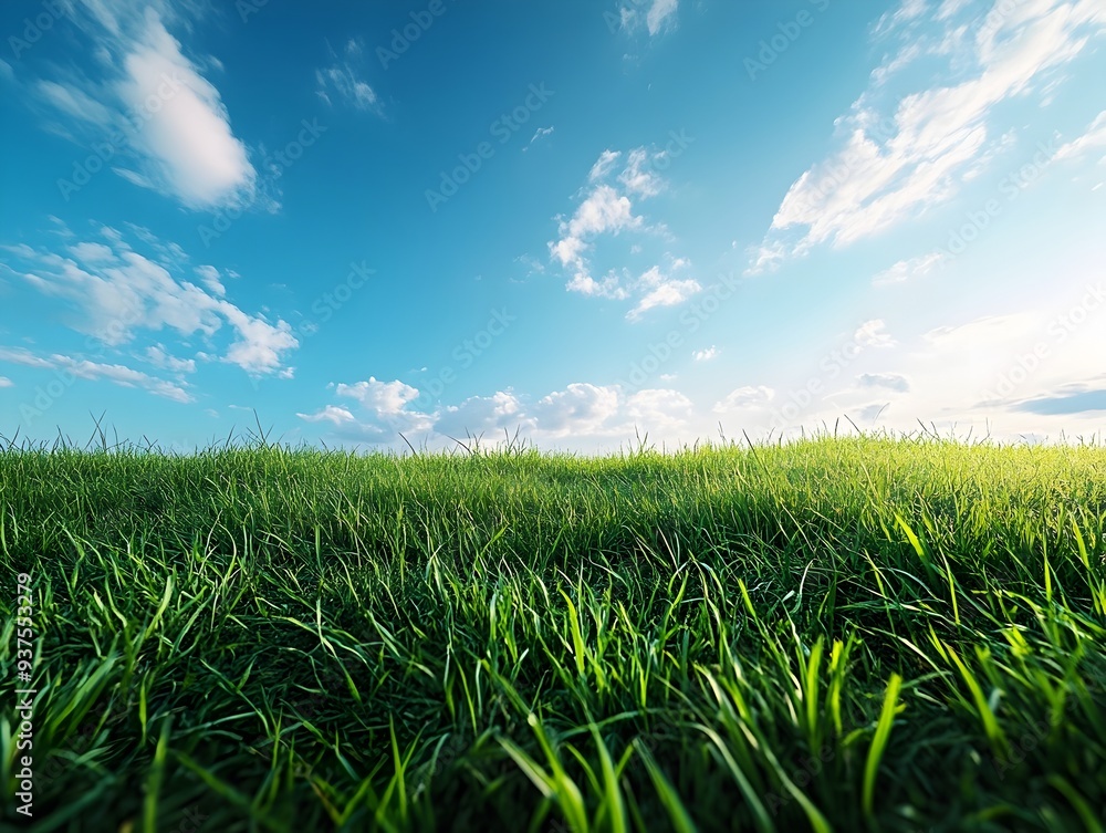 Obraz premium Breathtaking Pastoral Landscape with Lush Green Grass and Vibrant Blue Sky