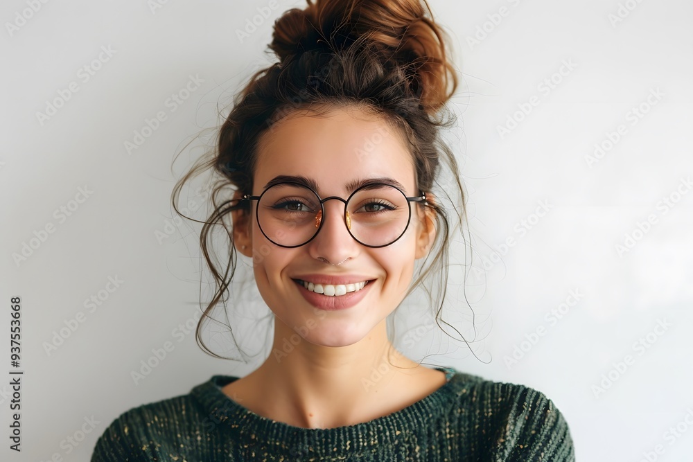 Young Woman with Glasses and Updo Smiling Young Woman with Glasses and Updo Smiling