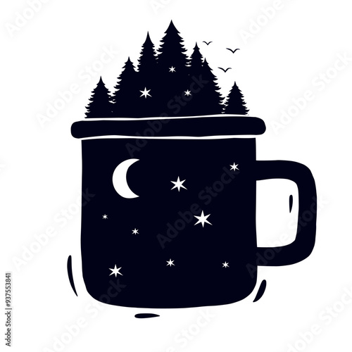 Vector drawing of a tourist mug, hand-drawn