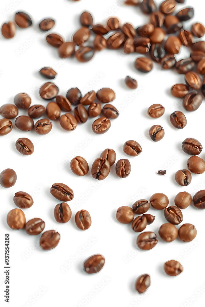 A scattered arrangement of various coffee beans on a white background, showcasing different shades and textures of roasted coffee. A scattered arrangement of various coffee beans on a white background, showcasing different shades and textures of roasted coffee.