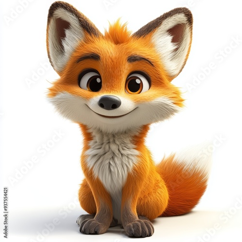 Cute Happy Fox Isolated on White Background, Cartoon Character - Mascot