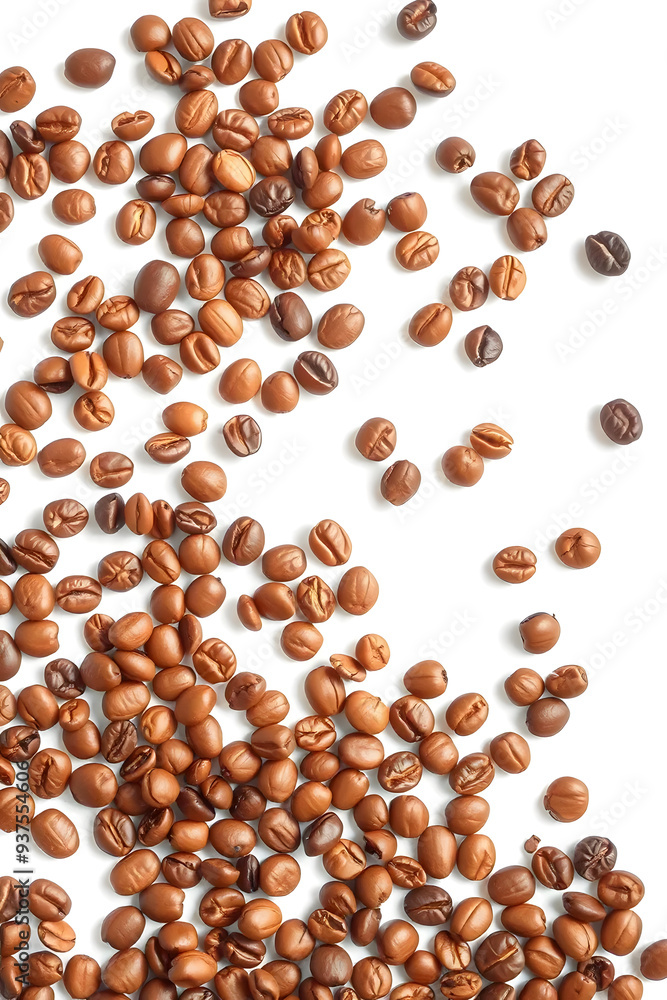 A scattered arrangement of various coffee beans on a white background, showcasing different shades and textures of roasted coffee. A scattered arrangement of various coffee beans on a white background, showcasing different shades and textures of roasted coffee.