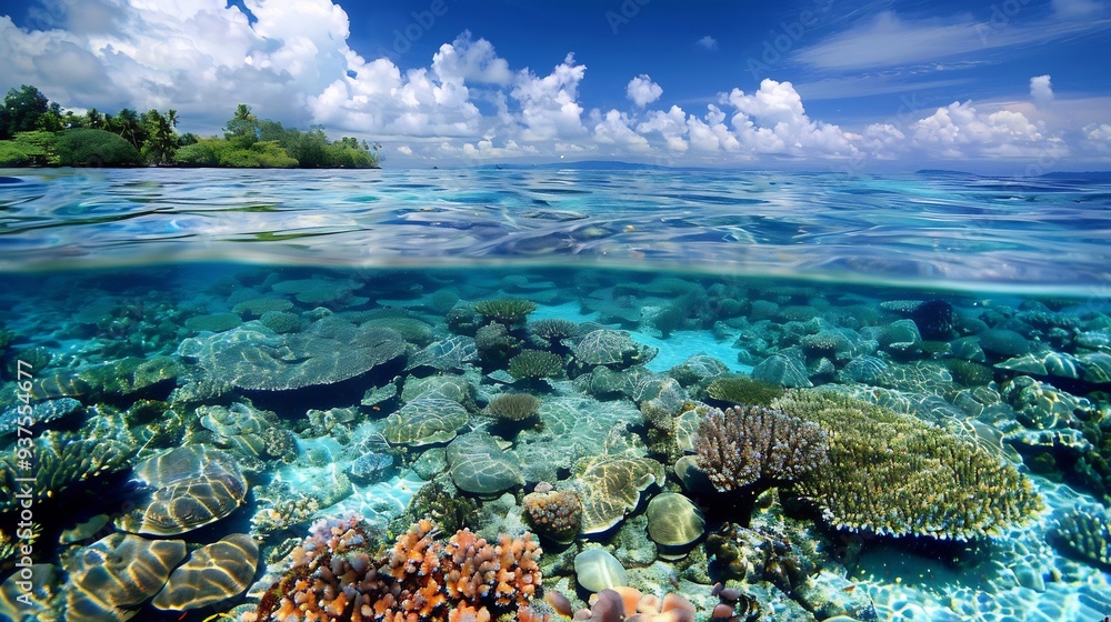 Naklejka premium Tropical Paradise: Underwater View of Coral Reef