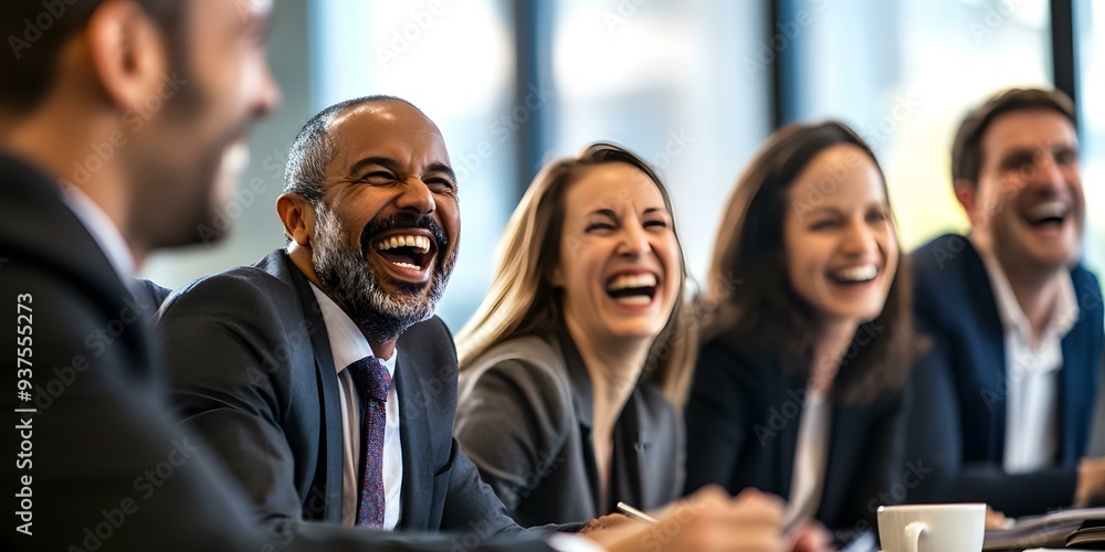 Group Of Diverse Business People Laughing Together In Meeting Group Of Diverse Business People Laughing Together In Meeting