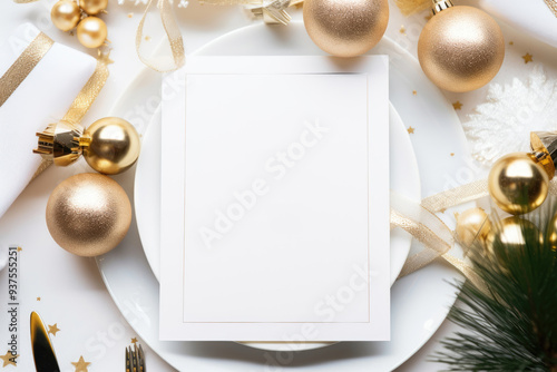 Festive Christmas Table Setting with Blank Greeting Card