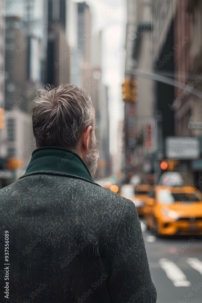Man in Green Coat Walking on a City Street Man in Green Coat Walking on a City Street