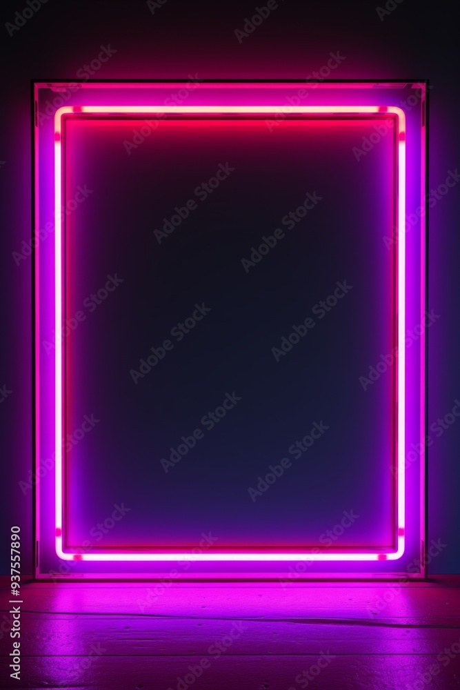 Glowing Pink Neon Frame on Dark Background Glowing Pink Neon Frame on Dark Background