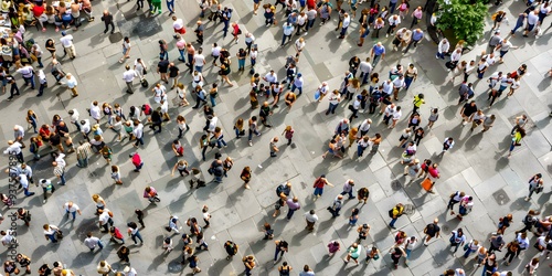 Crowd of People Walking on a Street from Above