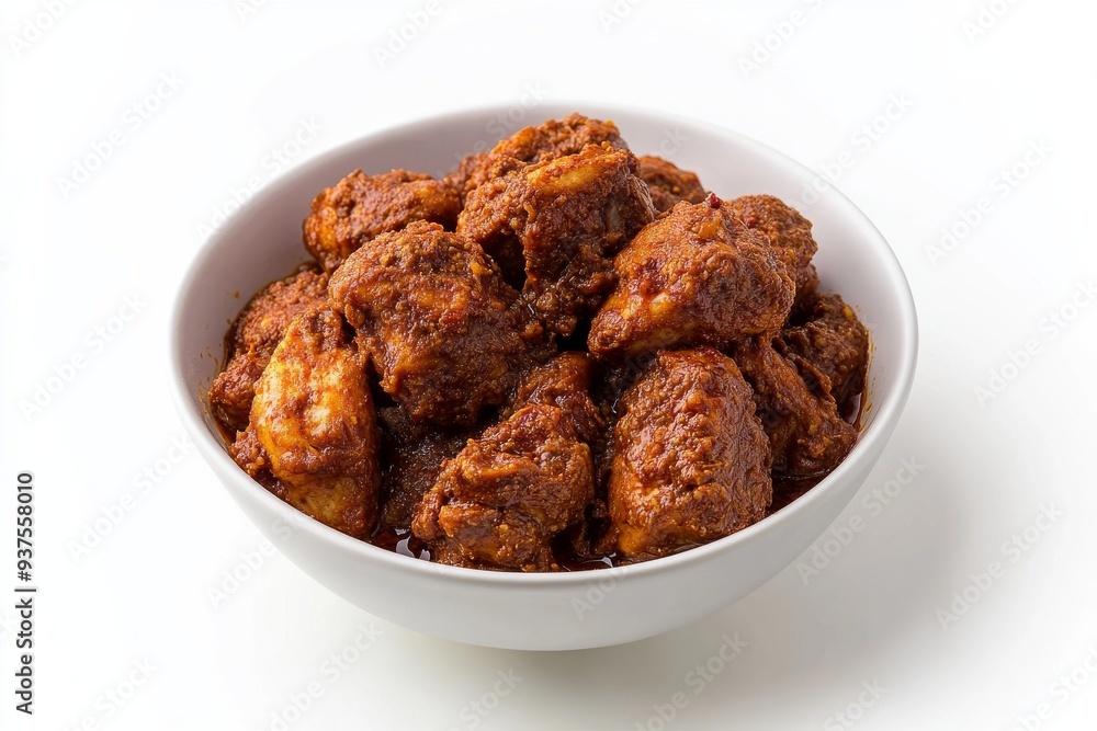 Chicken Rendang, A variation that uses chicken instead of beef. isolated on white background Chicken Rendang, A variation that uses chicken instead of beef. isolated on white background
