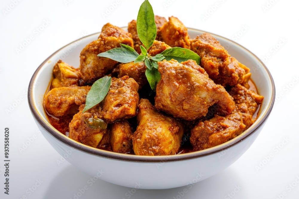 Fototapeta premium Chicken Rendang, A variation that uses chicken instead of beef. isolated on white background