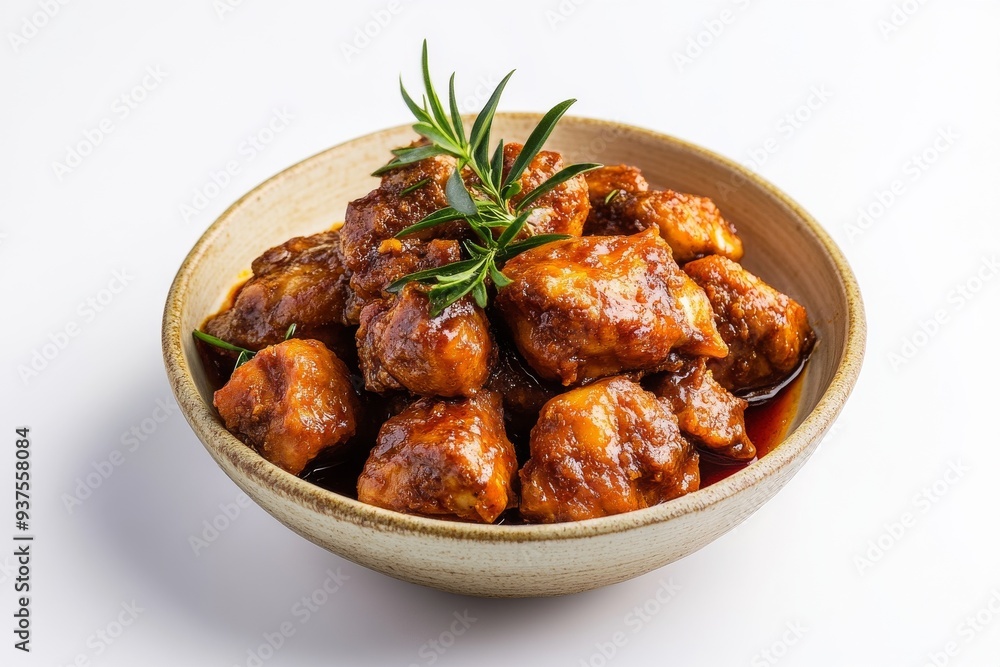 Chicken Rendang, A variation that uses chicken instead of beef. isolated on white background Chicken Rendang, A variation that uses chicken instead of beef. isolated on white background