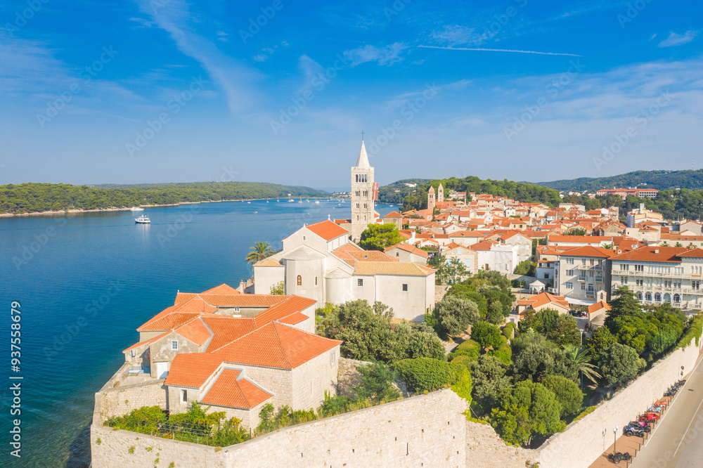 Aerial view of old town of Rab on the Island of Rab, Croatia