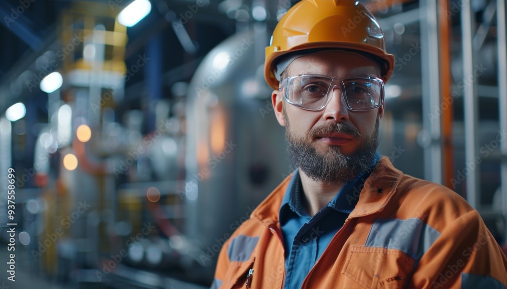Confident Engineer in Hard Hat at Industrial Plant Confident Engineer in Hard Hat at Industrial Plant