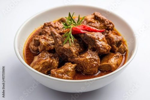 Duck Rendang, Made with duck meat, which has a richer flavor than chicken. isolated on white background
