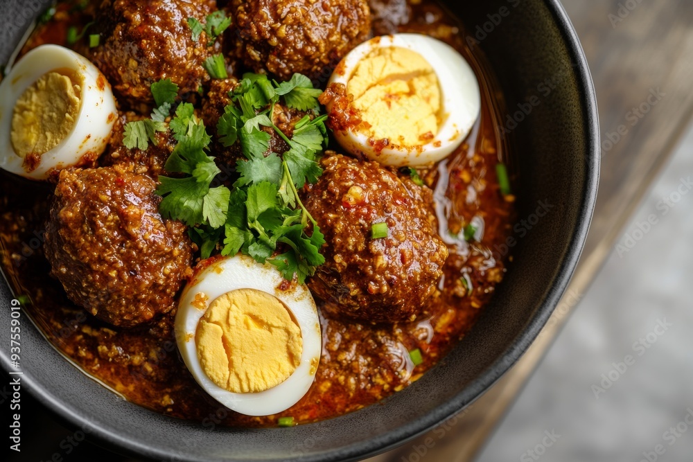 Egg Rendang, A less common variety that uses hard-boiled eggs cooked in the rendang spice mix. Egg Rendang, A less common variety that uses hard-boiled eggs cooked in the rendang spice mix.