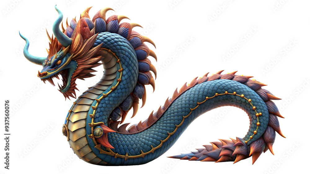 Obraz premium a naga whose tail is ornately patterned 3d on a transparent background