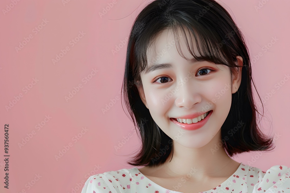 Portrait of a Young Woman Smiling Against a Pink Background Portrait of a Young Woman Smiling Against a Pink Background
