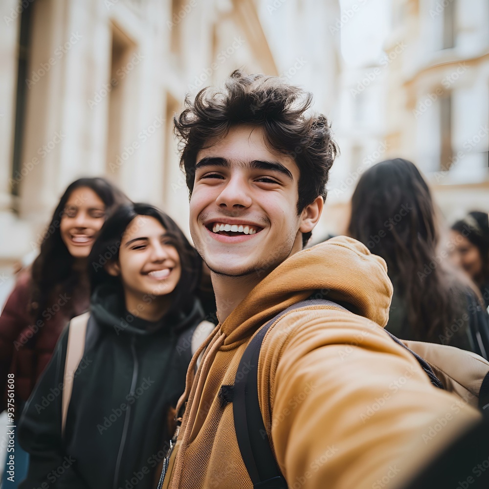 Smiling Teenager Taking Selfie with Friends Smiling Teenager Taking Selfie with Friends