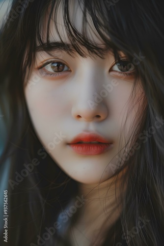 Wallpaper Mural Close Up Portrait of a Young Woman with Brown Eyes and Long Black Hair Torontodigital.ca