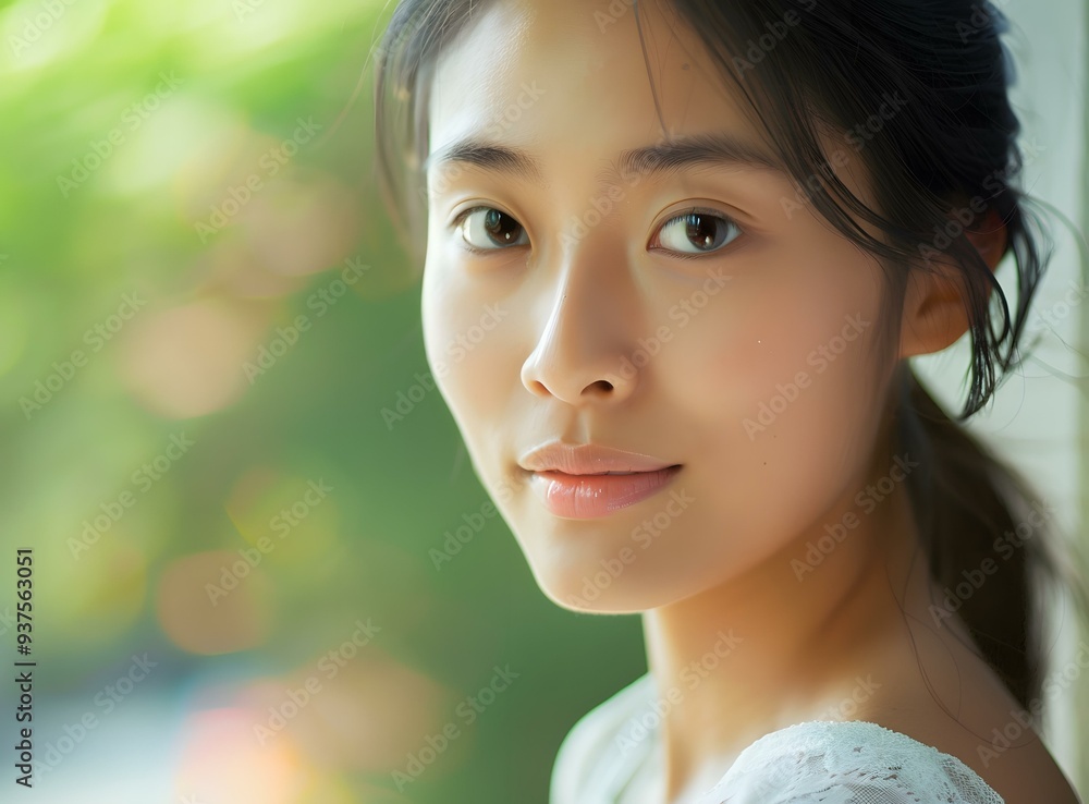 Closeup Portrait of Beautiful Asian Woman with Long Black Hair Closeup Portrait of Beautiful Asian Woman with Long Black Hair