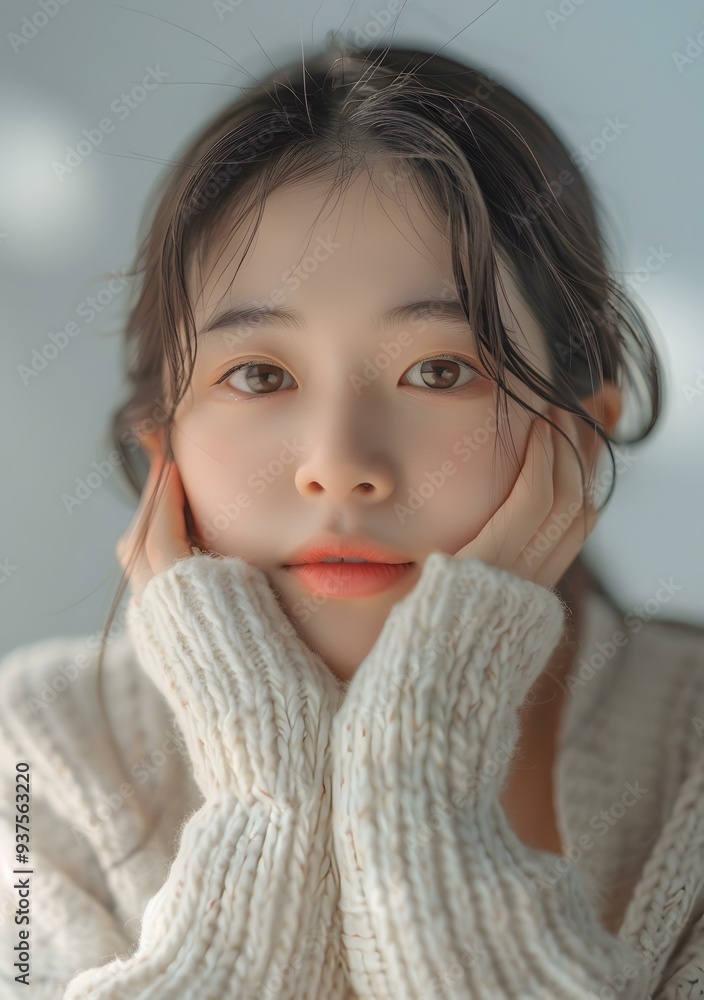 Portrait of a Young Asian Woman with a Knitted Sweater Portrait of a Young Asian Woman with a Knitted Sweater