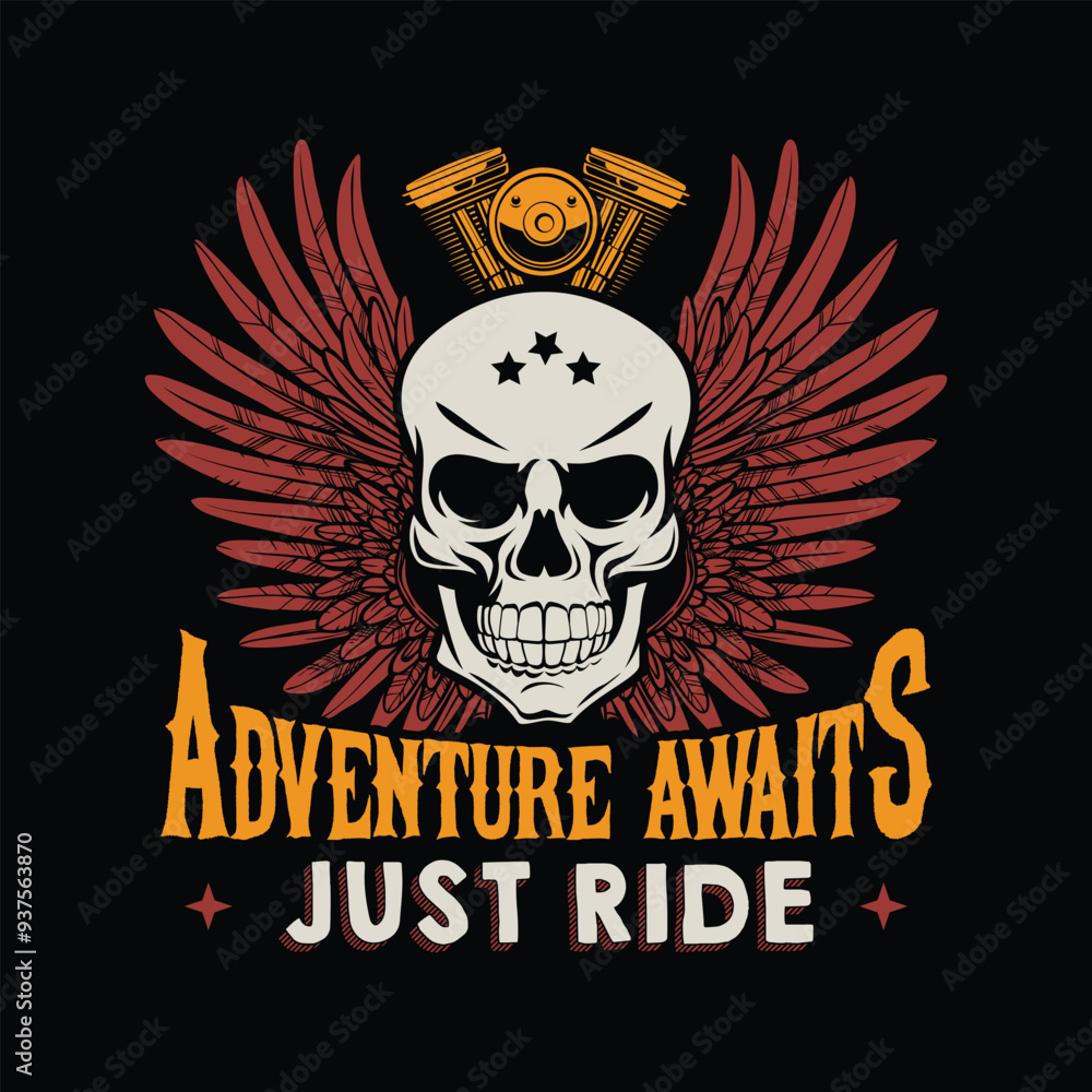 adventure awaits, just ride biker t shirt design, pod design template adventure awaits, just ride biker t shirt design, pod design template