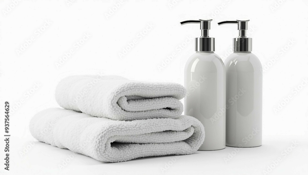 luxury hotel towels neatly stacked, with plush white texture, alongside premium shampoos in elegant bottles, isolated on a clean white background
luxury hotel towels neatly stacked, with plush white texture, alongside premium shampoos in elegant bottles, isolated on a clean white background