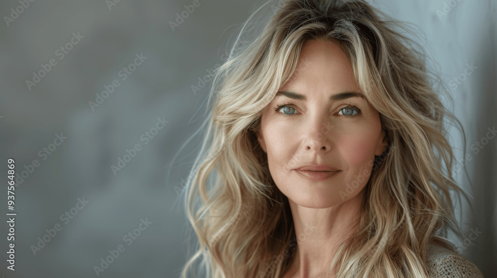 Portrait Of Middle Aged Woman With Blonde Hair And Blue Eyes Portrait Of Middle Aged Woman With Blonde Hair And Blue Eyes