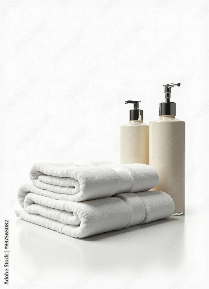 luxury hotel towels neatly stacked, with plush white texture, alongside premium shampoos in elegant bottles, isolated on a clean white background
luxury hotel towels neatly stacked, with plush white texture, alongside premium shampoos in elegant bottles, isolated on a clean white background