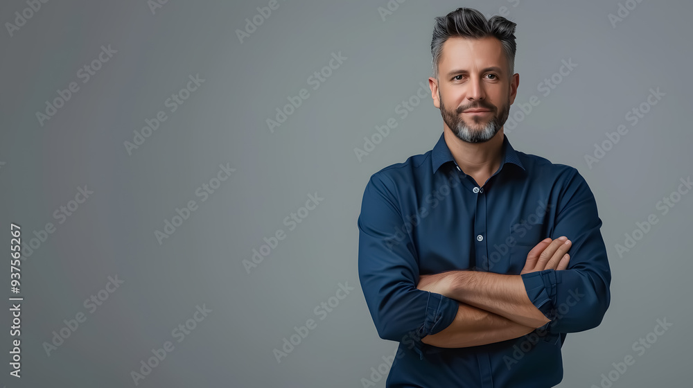 Modern Businessman (Deep Blue Shirt): Modern businessman in a deep blue shirt standing Modern Businessman (Deep Blue Shirt): Modern businessman in a deep blue shirt standing