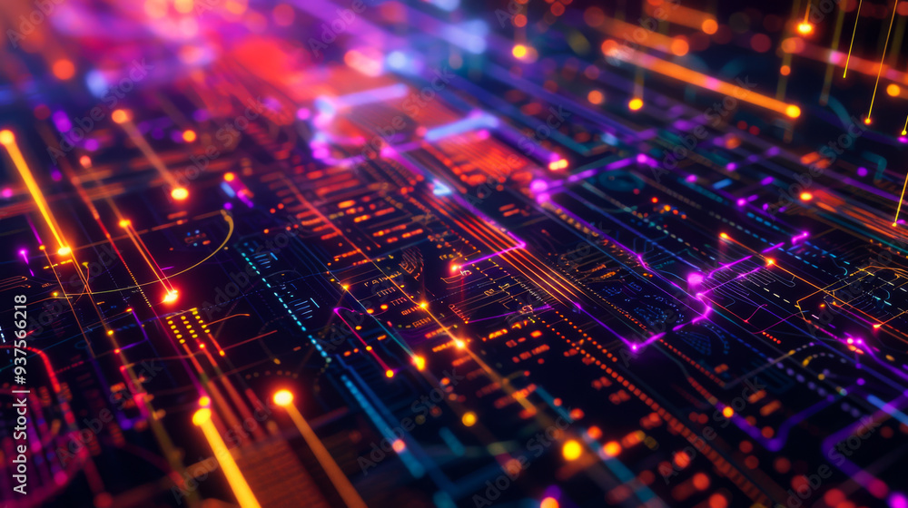 A colorful, abstract image of a cityscape with bright orange and purple lights. Concept of energy and excitement, as if the city is alive and bustling with activity. A colorful, abstract image of a cityscape with bright orange and purple lights. Concept of energy and excitement, as if the city is alive and bustling with activity.