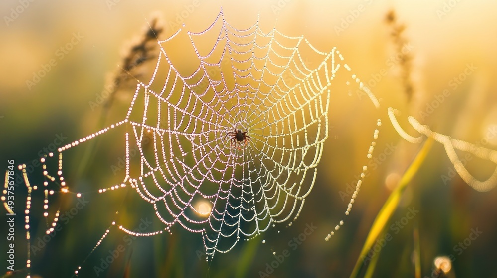 Spiderweb with Dew Drops in Morning Light Spiderweb with Dew Drops in Morning Light