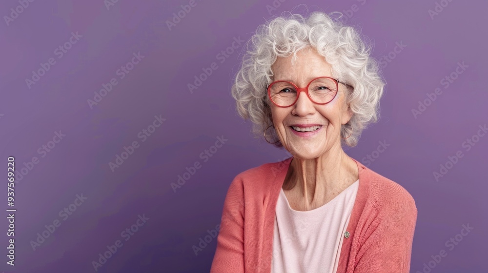 A cheerful senior woman with short, curly silver hair expresses happiness while wearing trendy glasses. She radiates warmth and joy, creating a delightful atmosphere A cheerful senior woman with short, curly silver hair expresses happiness while wearing trendy glasses. She radiates warmth and joy, creating a delightful atmosphere