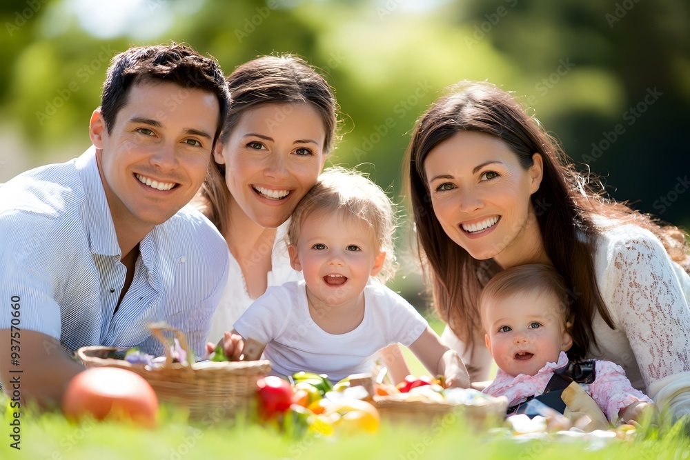 Happy Family Picnic With Children In The Park Happy Family Picnic With Children In The Park